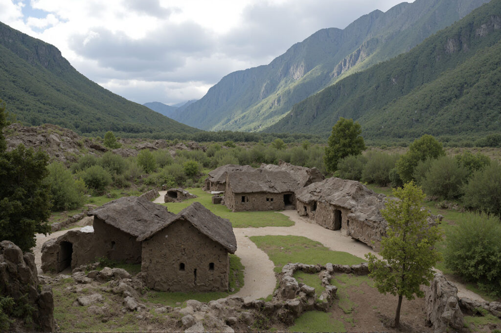 Mithilfe von KI und Fotografie erstellte Ansichten von Siedlungen der Gesellschaften.