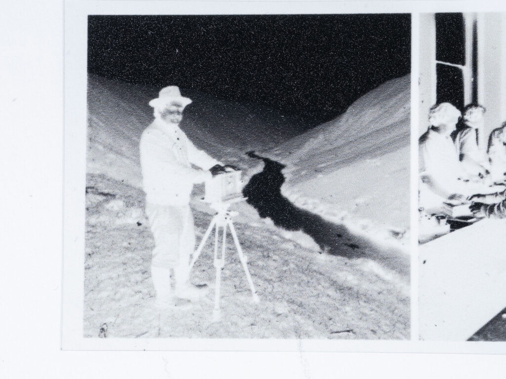 Detailed views of the analog black-and-white negatives created from AI-generated images.